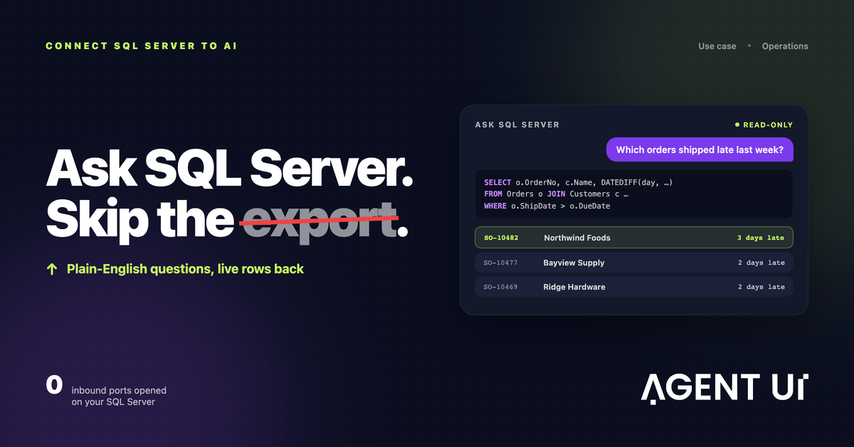 Połącz SQL Server z AI | Pytaj zwykłym językiem | Agent UI