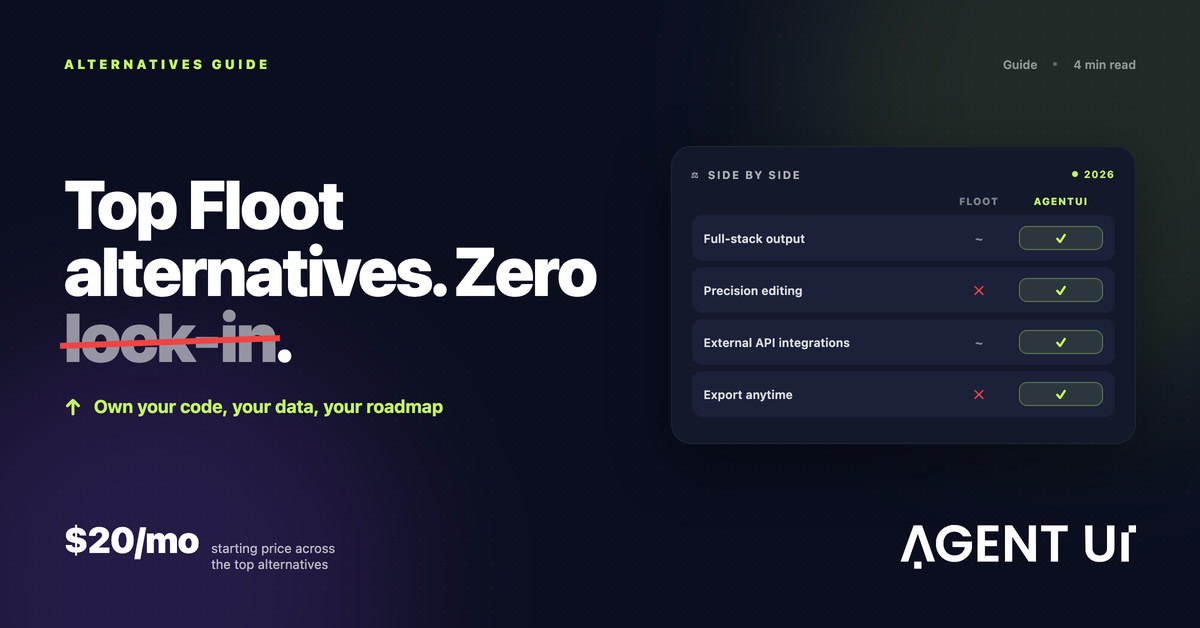 Comparison card of Floot vs AgentUI on full-stack output, precision editing, API integrations, and export