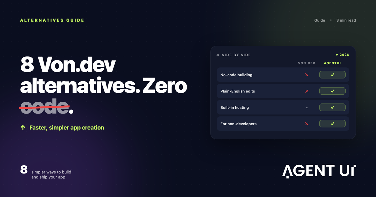 Comparison of Von.dev alternatives on no-code building, plain-English edits, hosting, and non-developer fit